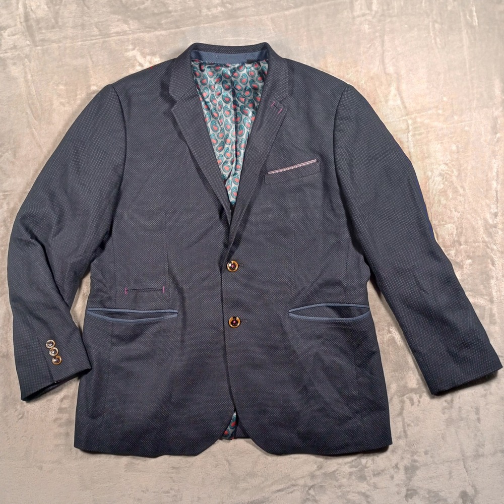 Ted Baker London Blazer Mens 5 XL Navy Blue Micro Dot Jacket Sport Coat Workwear